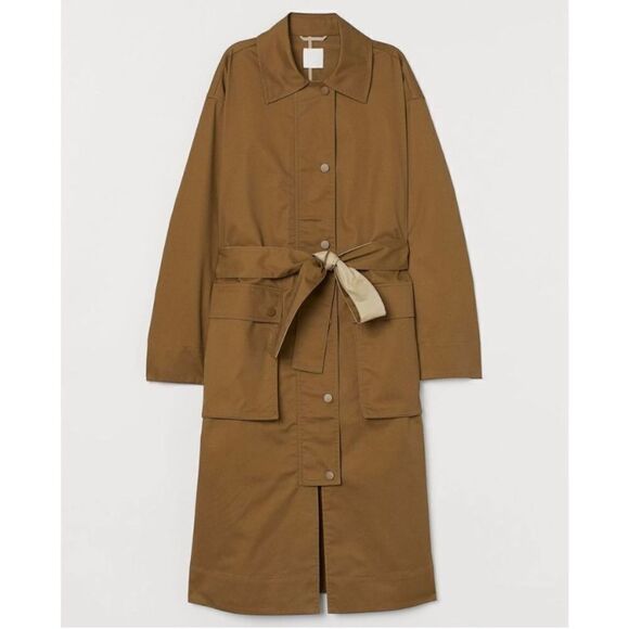 Coat trench coat H&M Belted Pockets olive green new - Picture 4 of 4